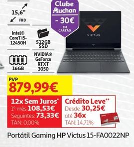 Oferta de HP - Portátil Gaming  Victus 15-FA0022NP por 879,99€ em Auchan