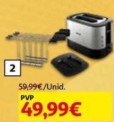 Oferta de Philips - Torradeira 2 Fendas Inox 750w Hd2639/90 por 36,99€ em Auchan