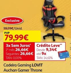 Oferta de Lovit - Cadeira Gaming Auchan Gamer Throne por 79,99€ em Auchan