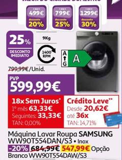 Oferta de Samsung - Maquina Lavar Roupa WW90T554DAN/S3 por 599,99€ em Auchan