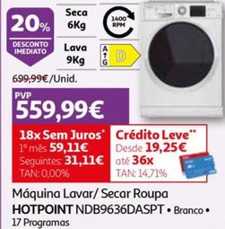 Oferta de Hotpoint - Máquina Lavar / Secar Roupa NDB9636DASPT por 559,99€ em Auchan
