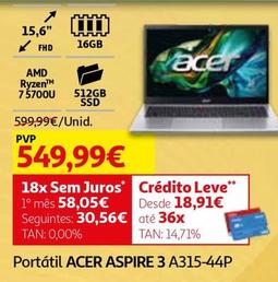 Oferta de Acer - Portátil  Aspire A315-44p por 549,99€ em Auchan