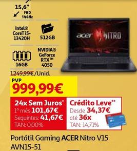 Oferta de Acer - Portátil Gaming Nitro V15 Anv15-51 por 999,99€ em Auchan