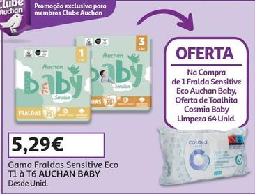 Oferta de Auchan - Gama Fraldas Sensitive Eco T1 A T6 Baby por 5,29€ em Auchan