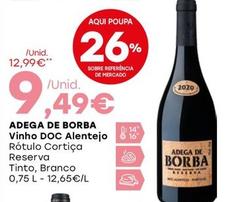 Oferta de Adega De Borba - Vinho Doc Alentejo por 9,49€ em Intermarché