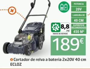 Oferta de Ecloz - Cortador De Relva A Bateria 2x20v 40 Cm por 189€ em Jardiland
