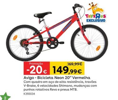 Oferta de  Avigo Bicicleta Neon 20" Vermelha por 149,99€ em Toys R Us