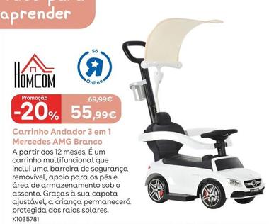 Oferta de Homcom - Carrinho Andador 3 Em 1 Mercedes Amg Branco por 55,99€ em Toys R Us