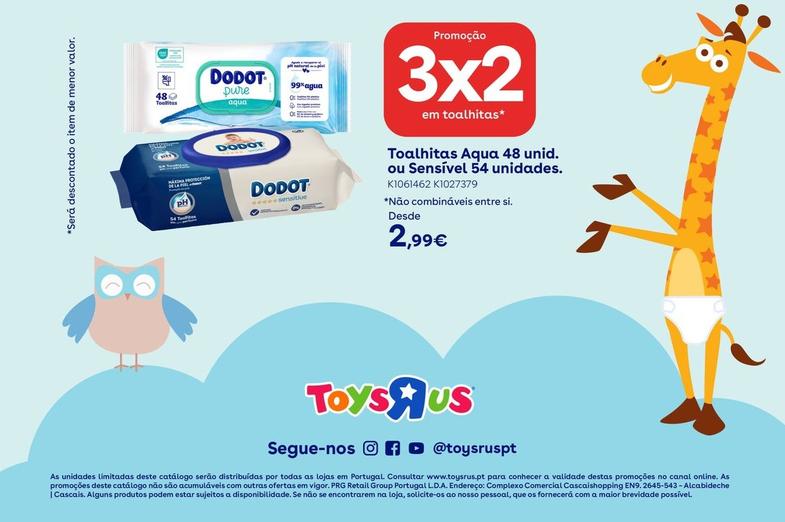 Oferta de Dodot - Toalhitas Aqua 48 Unid. Ou Sensível 54 Unidades por 2,99€ em Toys R Us