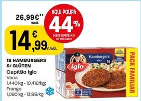 Oferta de Iglo - 18 Hamburgers S/glüten Capitão por 14,99€ em Intermarché
