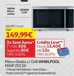 Oferta de Whirlpool - Micro-Ondas C/Grill MWP 253 SX por 149,99€ em Auchan