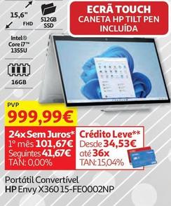 Oferta de HP - Portátil Convertível  Envy X360 15-FE0002NP por 999,99€ em Auchan
