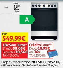 Oferta de Indesit - Fogão Vitrocerâmica IS67V5PHX/E por 549,99€ em Auchan