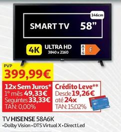 Oferta de Hisense - Tv 58A6K por 399,99€ em Auchan