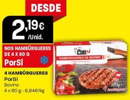 Oferta de Porsi - 4 Hamburgueres por 2,19€ em Intermarché