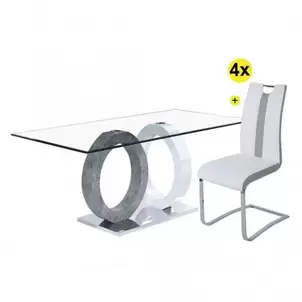 Oferta de Pack mesa RING + 4 cadeiras NATALIA II (branco e cinza) por 399€ em Homy Casa