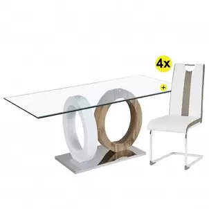 Oferta de Pack mesa RING + 4 cadeiras NATALIA II (branco e taupe) por 399€ em Homy Casa
