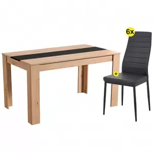 Oferta de Pack mesa DOMUS (carvalho artesanato) + 6 cadeiras ZARA II por 169€ em Homy Casa