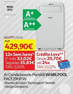 Oferta de Whirlpool - Ar Condicionado Portátil PACF29HP W por 429,99€ em Auchan