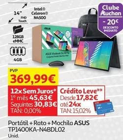 Oferta de Asus - Portátil + Rato+mochila TP1400KA-N4BDL02  por 369,99€ em Auchan