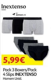 Oferta de Inextenso Pack 3 Boxers/ Pack 4 Slips por 5,99€ em Auchan
