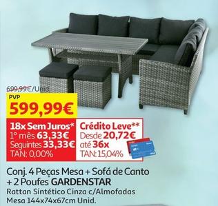Oferta de Gardenstar - Conj. 4 Peças Mesa + Sofá De Canto +2 Poufes por 599,99€ em Auchan