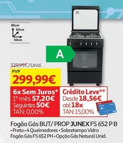 Oferta de Junex - Fogão Gás But/Prop FS 652 P B  por 299,99€ em Auchan