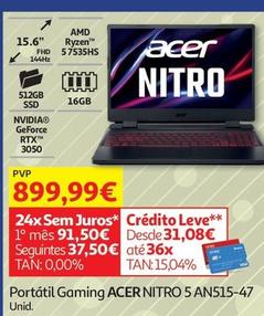 Oferta de Acer - Portátil Gaming Nitro 5 An515-47 por 899,99€ em Auchan