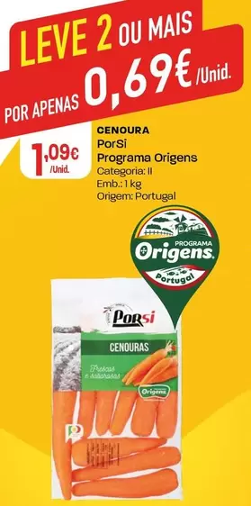 Oferta de PorSi Programa Origens - Cenoura  por 1,09€ em Intermarché