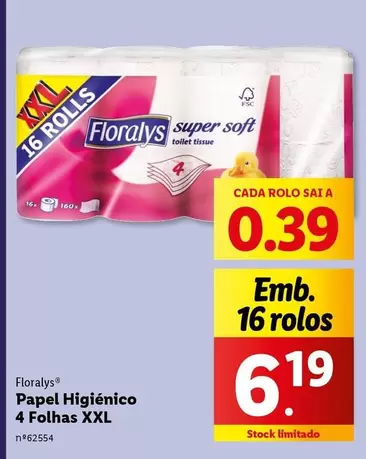 Oferta de A+ - Floralys - Papel Higiénico 4 Folhas XXL por 6,19€ em Lidl