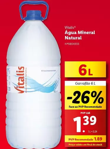 Oferta de Vitalis - Agua Mineral Natural por 1,39€ em Lidl