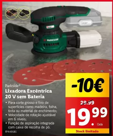 Oferta de .Com - Parkside - Lixadora Excentrica 20 V Sem Batería por 19,99€ em Lidl