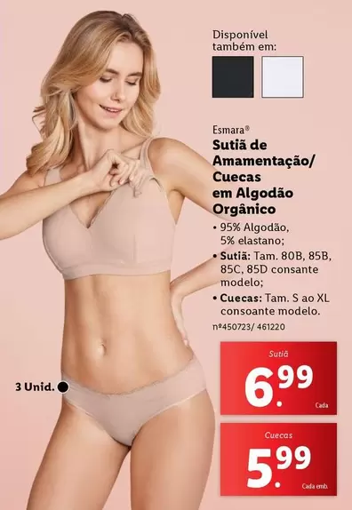 Oferta de Esmara - Sutiã De Armamentação/ Cuecas Em Algodão Organico por 6,99€ em Lidl