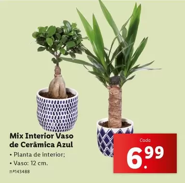 Oferta de Mix -  Interior Vaso De Ceramica Azul por 6,99€ em Lidl