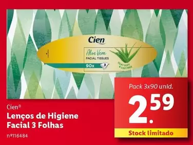 Oferta de Cien - Lenços De Higiene Facial 3 Folhas por 2,59€ em Lidl