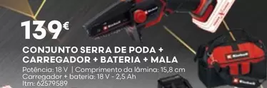 Oferta de Conjunto Serra De Poda + Carregador + Bateria + Mala por 139€ em Bricomarché