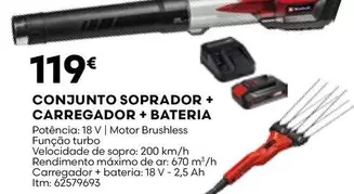 Oferta de Motor - Conjunto Soprador + Carregador + Bateria por 119€ em Bricomarché