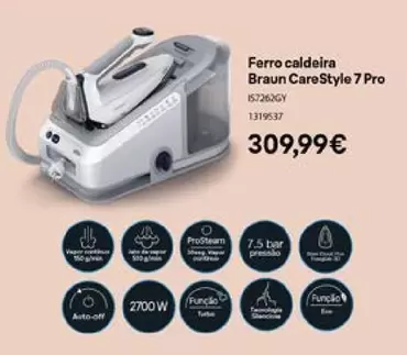 Oferta de Braun - Ferro Caldeira  Carestyle 7 Pro por 309,99€ em Radio Popular