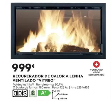 Oferta de A+ - Vitreo - Recuperador De Calor A Lenha Ventilado por 999€ em Bricomarché