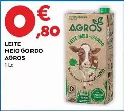 Oferta de Agros - Leite Meio Gordo por 0,8€ em E.Leclerc