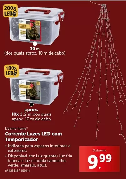 Oferta de Corrente Luzes Led Com Temporizador por 9,99€ em Lidl