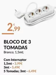 Oferta de .Com - Bloco De 3 Tomadas por 2,99€ em E.Leclerc