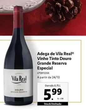 Oferta de Adega -  de Vila Real - Vinho Tinto Douro Especial por 5,99€ em Lidl