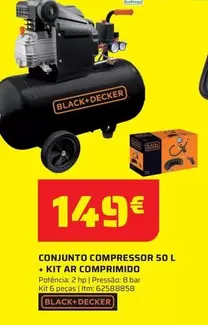 Oferta de Black & Decker - Conjunto Compresor 50 L + Kit Ar Comprmindo por 149€ em Bricomarché