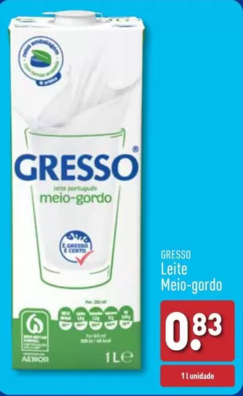 Oferta de Gresso - Leite Meio-gordo  por 0,83€ em Aldi