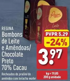 Oferta de Regina - Bombons De Leite E Amêndoas/ Chocolate Preto 70% Cacau por 3,97€ em Aldi