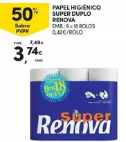 Oferta de Renova - Papel Higiénico Super Duplo por 3,74€ em Continente