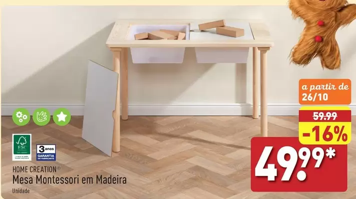 Oferta de Home creation - Mesa Montessori Em Madeira por 49,99€ em Aldi