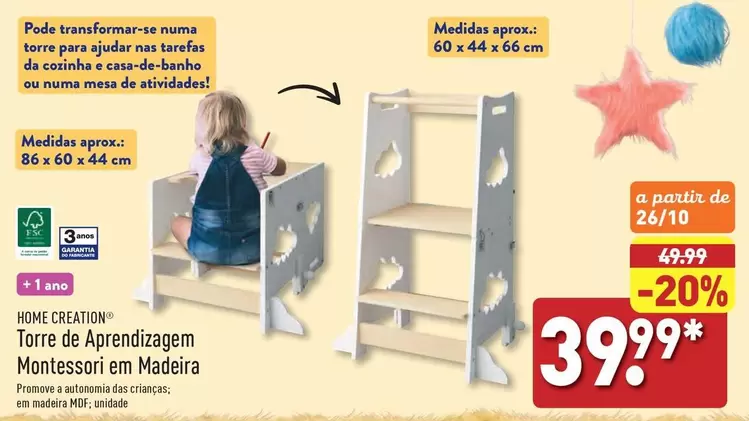 Oferta de Home creation - Torre De Aprendizagem Montessori Em Madeira por 39,99€ em Aldi