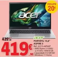 Oferta de Acer - Portátil Aspire 3 por 419€ em E.Leclerc